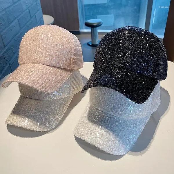 Gorras de bola Seda de cristal Pequeña lentejuela Gorra de red de béisbol Estilo coreano Moda Sombrero para el sol Sombrilla Pato Gorra De Beisbol Drop