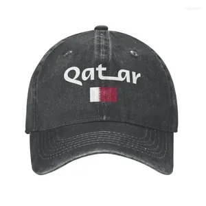 Ball Caps Aangepaste Katoenen Quatar Vlag En Belettering Inscriptie Baseball Cap Outdoor Dames Heren Verstelbare Papa Hoed Zomer