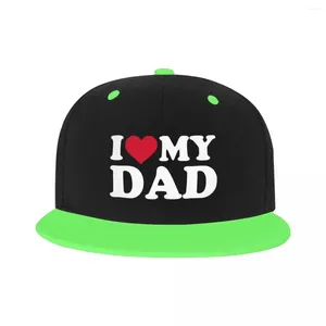 Gorras de bola Custom I Love My Dad Gorra de béisbol Monopatín plano Snapback Mujeres Hombres Ajustable Día del Padre Papá Regalo Hip Hop Hat