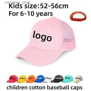 Ball Caps Custom Kids Baby Baseball Cap Borduurprint DIY Naam Tekst Mesh Snapback Hoed Jongen Meisjes Hip Hop Outdoor Trucker ZonnehoedenY240315