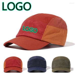 Casquettes de baseball Logo personnalisé unisexe rétro casquette de baseball en velours côtelé femmes réglable papa chapeaux en plein air hommes cinq feuilles couleur correspondant Snapback chapeau