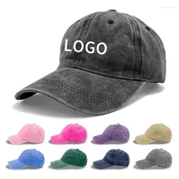 Gorras de bola Logotipo personalizado Gorra de béisbol de algodón lavado Sombreros bordados Snapback Tamaño ajustable Suave Retro Unisex Vintage Sombrilla