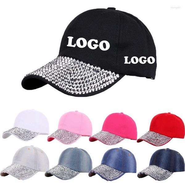 Gorras de bola Logotipo personalizado Rhinestones Gorra de béisbol de lujo Moda Snapback Hombres Diamond Girls Hip Hop Hat