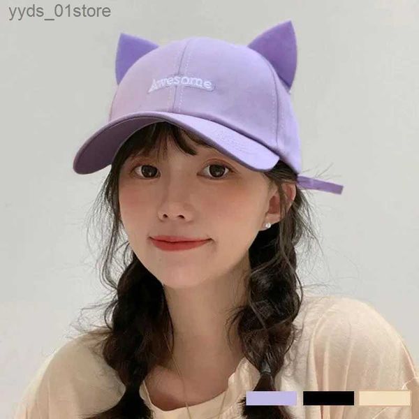 Caps à balle mignon chat oreille baseball c mode femme cs décontracté solide c mens tendance visuelle coton toit respirant chapeau neutre punk c l46