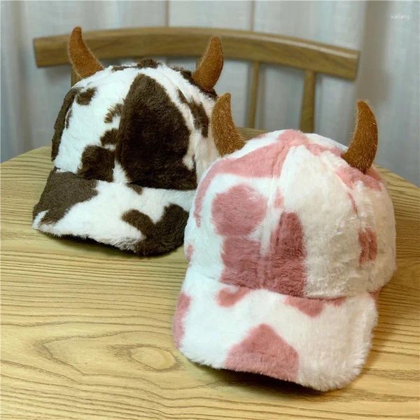 Gorras de bola Linda felpa con orejas de vaca de visón de terciopelo de dibujos animados sombrero de mujer otoño e invierno al aire libre cálido gorra de béisbol ajustable para hombres