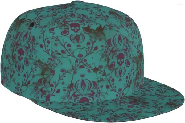 Ball Caps Damask Skull Dreatted Flat Bill Hat Unisexe Snapback Baseball Cap Hip Hop Style Visor vierge Réglable Black