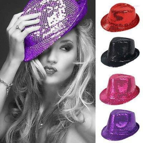 Gorras de bola Espectáculo de danza Fiesta Jazz Sombrero Glitter Lentejuelas Vaquero Moda Juego de rol Prop Performance Disfraz Mujeres Hombres Sombreros con cuentas Fedoras