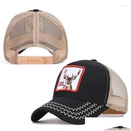 Gorras de bola Ciervo Animal Bordado Algodón Casquette Gorra de béisbol Malla Transpirable Ajustable Snapback Sombreros para hombres y mujeres 202 Drop D DH4ZK