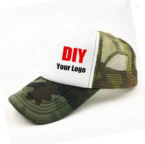 Gorras de bola DIY Logotipo personalizado Malla Trucker Sombreros Transpirable Patchwork Camo Ejército Verde Béisbol Imprimir Snapback