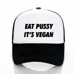 Kogelcaps eten pussy zijn veganistische letters print honkbal cap casual katoenen hipster grappig gaas voor zomer verstelbare trucker hoed