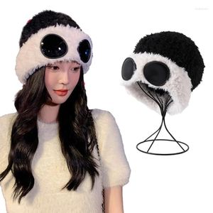 Tapa de bola de gorro elástica con gafas peluche bañadoras de la oreja de la oreja universal mujer a prueba de viento para actividades al aire libre esquí