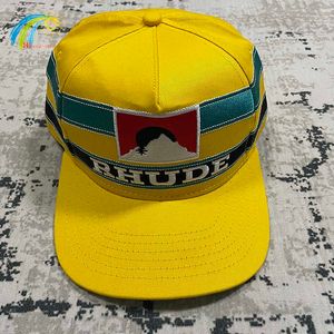 Casquettes de Baseball Brodées Patch Rayé Jaune Rhude Casquette de Baseball Hommes Femmes 1 Haute Qualité Protection Solaire Extérieure Chapeau Réglable Large Bord T230224