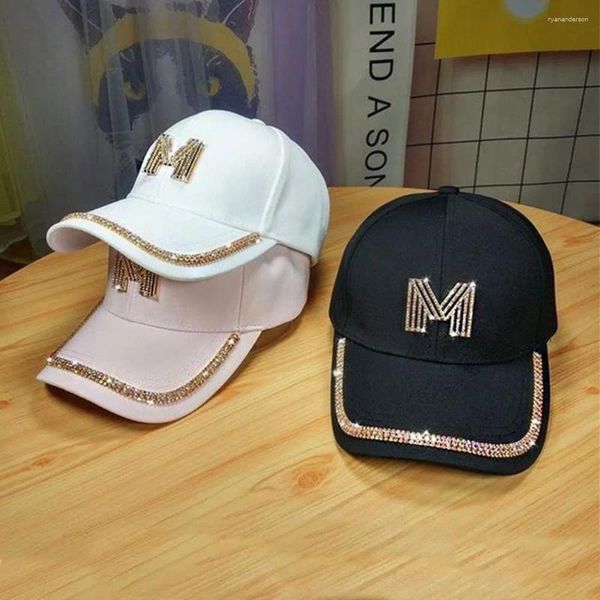 Gorras de bola Letras inglesas Accesorios de ropa Letra M Gorra de pico ajustable Mujeres Béisbol Bling Rhinestones Estilo coreano Visera de sol