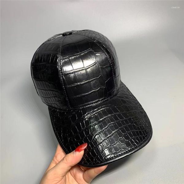 Bola gorra exótica Alligator Real Skin Bein Mas's casual de béisbol Capilla de béisbol genuina cuero macho Snapback ajustable Snapback