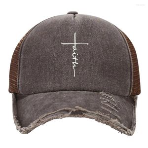 Ball Caps Faith Gedrukt Mesh Trucker Hoed Mode Gewassen Verontruste Baseball Cap Vintage 5 Panel Snapback Hoeden Ademend Gebogen Rand