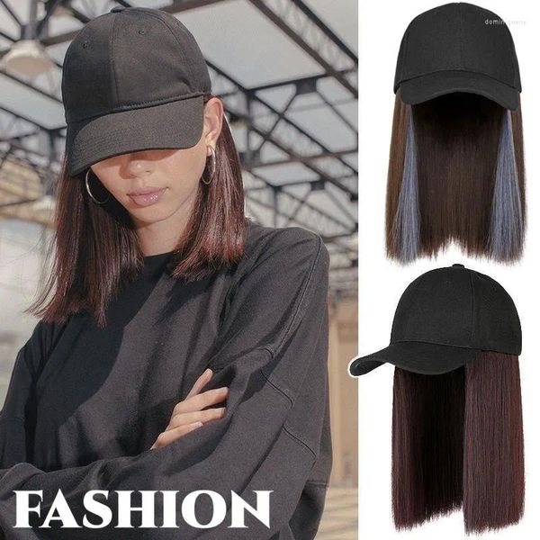 Casquettes de baseball Casquette de baseball de mode avec perruque Bob pour femmes Extensions réglables clavicule cheveux chapeau filles courtes droites