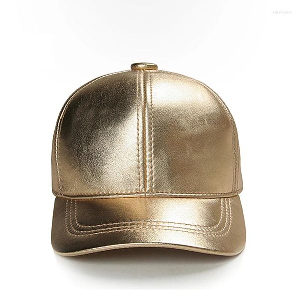 Gorras de bola Marca de moda Snapback Gorra de béisbol Mujeres Hombres Gorra Street Real Sombreros de cuero para damas Silvery Gold