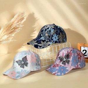 Casquettes de balle Mode Coloré Floral Dentelle Cap En Plein Air Femmes Loisirs Baseball Strass Papillon Parasol Chapeau Femme Rue Respirant