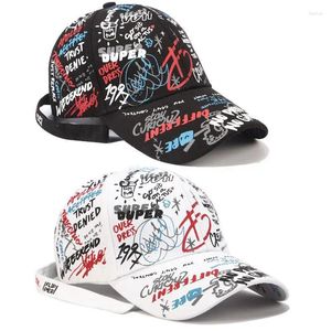 Gorras de bola Moda Cool Unisex Mujeres Hombres Sombreros Ajustable Negro Blanco Impresión en color Graffiti Gorra de béisbol a juego para Gorras