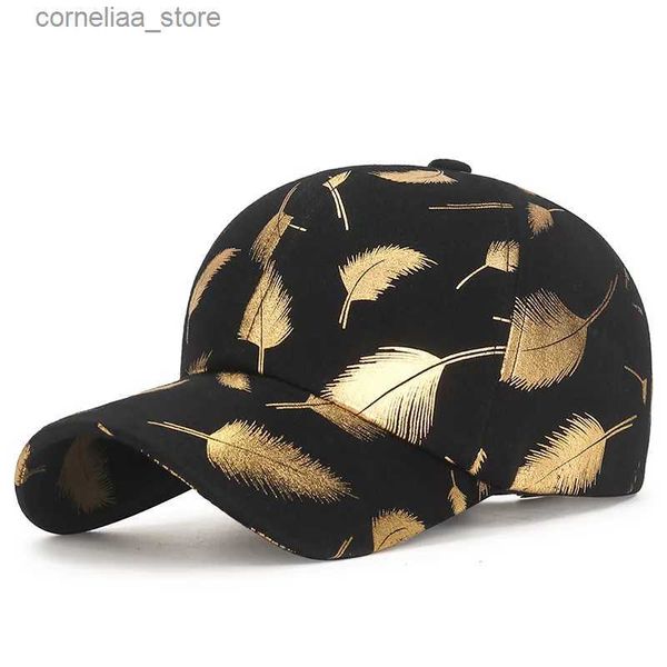 Gorras de béisbol Moda Cool Mujeres Hombres Cola de caballo Gorras de béisbol Mujer Hombre Viseras deportivas Pluma Estampado dorado Gorra para el sol Sombrero para mujeres MenY240315