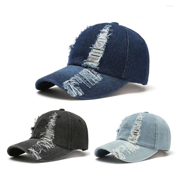 Gorras de bola Moda Cool Mujeres Hombres Vintage Gorra rasgada Sombrero Femenino Masculino Denim Algodón Protector solar Equipado Béisbol lavado para