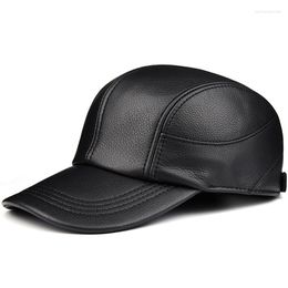 Ball Caps mode authentique cuir de baseball capuchon de casquette femme femme noire de vache noire snapback ajusté d'automne hiver