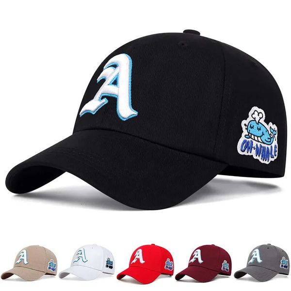 Gorras de bola Moda Letra gótica A Lado Ballena Bordado Béisbol Primavera y otoño Sombreros casuales ajustables al aire libre Sombrero de protección solar 231130