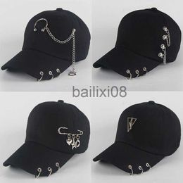 Ballkappen Mode Hip Hop Baumwolle Baseballkappe Kreative Piercing Ring Caps Punk Erwachsene Lässig Feste Einstellbare Unisex Hut Snapbk Hüte J230807