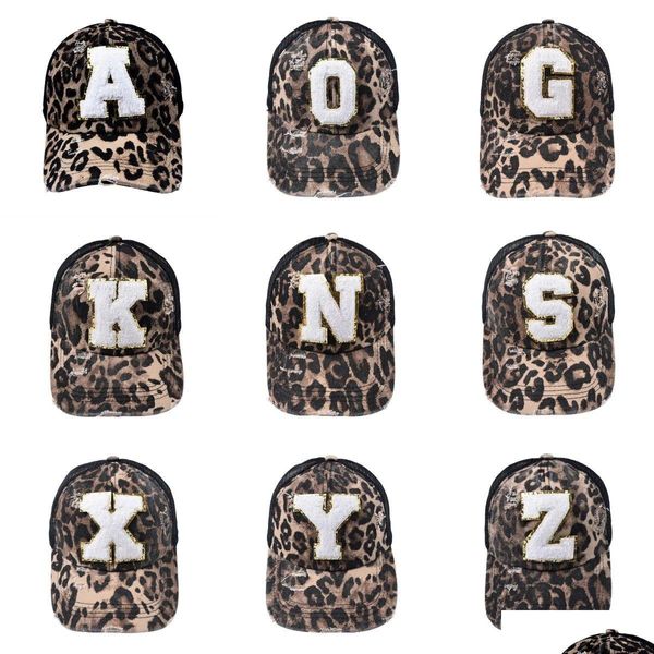 Gorras de bola Moda Leopardo bordado 26 letras Gorra de béisbol Hombres Mujeres Snapback Hip Hop Hat Verano Malla transpirable Sombreros para el sol para Drop DHPYE