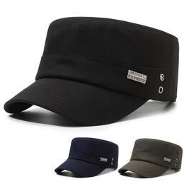 Ball Caps Fashion Heren Militaire hoed Middleaed en Ouderly Pure Cotton Outdoor Fishing Wandel Sport Camping Flat Top Baseball Cap 230421