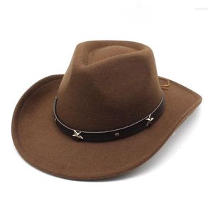 Ball Caps Fashion Men's Woolen Western Cowboy Bucket Jazz Jazz Hat Pentagram couples Hip Hop enroulé pour les hommes