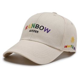 Kogelcaps mode regenboog letters borduurwerk honkbal pet voor vrouw mannen verstelbare hiphop papa hoed kleurrijke zon hardtop hoeden bot gorras 0929