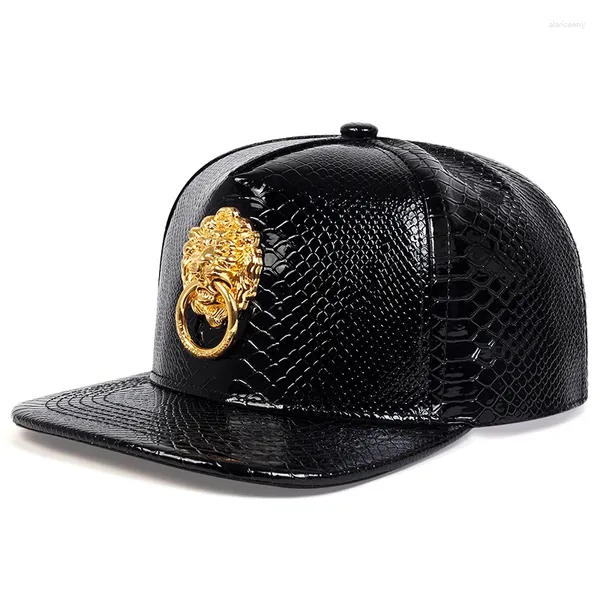 Casquettes de balle Mode Snapback Hommes Casquette de baseball plate Golden Lion Loop Multi Color Figure PU Cuir Hip Hop Punk Casual Street Trend