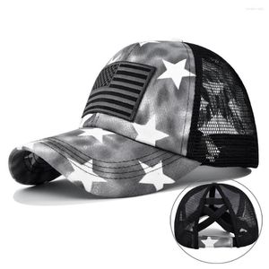 Kogelcaps mode tie-dye gradiënt honkbal pet Amerikaanse vlag patch borduurwerksterren mesh ademende vizier trucker hoed outdoor sport