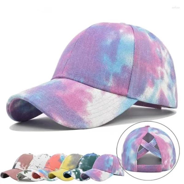 Casquettes de baseball Mode unisexe hommes femmes cravate-teint chapeau de soleil casquette de baseball réglable hip hop chignon en coton maille d'été