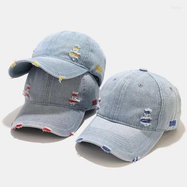 Gorras de bola Moda Unisex Lavado Denim Gorra de béisbol Mujeres Apenado Agujero rasgado Hip Hop Hombres Ajustable Al aire libre Snapback Sombrero Gorras