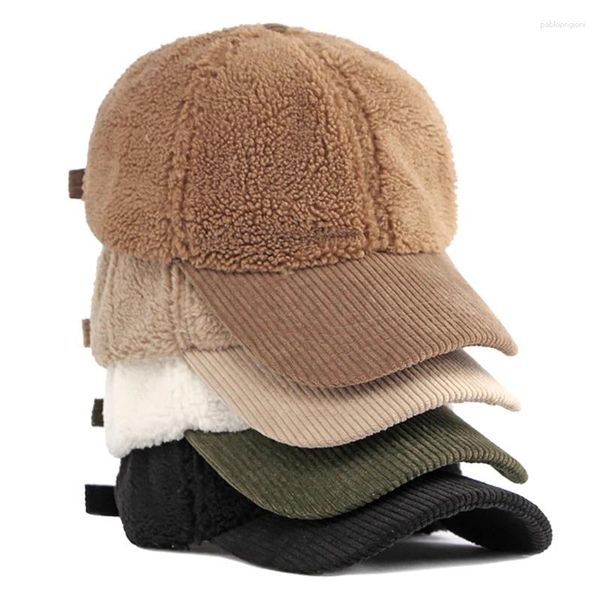 Tapas de pelota Fashion Winter Baseball Baseball Baseball para mujeres Corduroy Lambswool Patchwork Women's Autumn cálido Camionero Camionero Ajustable Ajustable