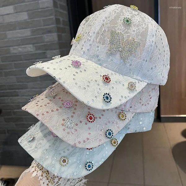 Casquettes de balle mode femmes paillettes dentelle respirant crème solaire chapeaux été doux papillon strass Baseball Casquette fille Gorras