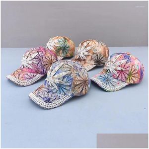 Casquettes de balle Mode Femmes Mticolor Impression Casquette de baseball Bling Perle Décoration Casual Réglable En Plein Air Chapeaux D'été Drop Livraison Ac Dhrz7