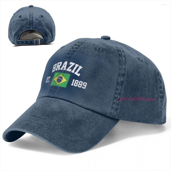 Blazo de la bandera de Brasil Est.Año Béisbol Unisex Soft Cap Fashion Denim Sombrero Vintage Ajustable Papá