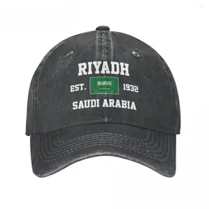 Ball Caps vlag van Saoedi -Arabië Est.1932 Riyadh unisex volwassen houtskool gewassen denim honkbal cap mannen vintage katoenen patriottische vrachtwagenchauffeurs hoed