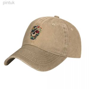 Gorras de béisbol Flores Cráneo Gorra de béisbol Esqueleto Hueso Deporte al aire libre Visera para el sol Sombreros de Hip Hop lavados Hombres Mujeres Gorras de béisbol con estampado clásico 24327