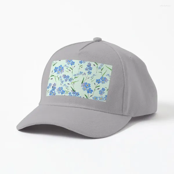 Casquettes à bille avec motif Forget Me Not sur fond vert, conçues et vendues par un vendeur haut de gamme ColorandColor