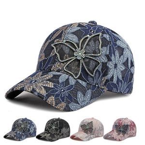 Ball Caps Vier Seizoenen Dames Baseball Caps Kant Vlinder Hoeden Polyester 54-59cm Verstelbaar Decoratief Diamanten Mode Meisje Gebreid 230531