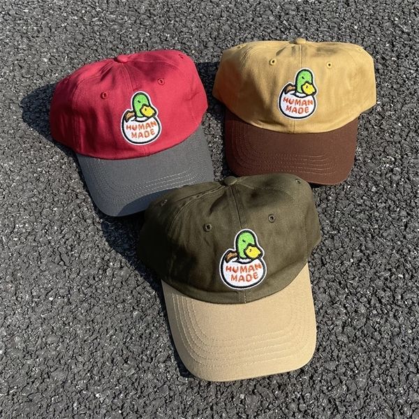 Casquettes de baseball grenouille dérive Streetwear mode marque qualité HUMAN MADE canard broderie épissage casquette de Baseball chapeau pour hommes unisexe 230729