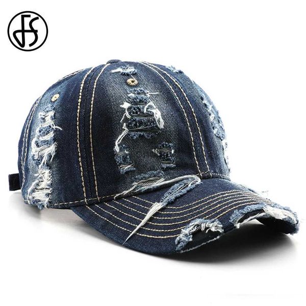 Gorras de béisbol FS American Streetwear Gorra de mezclilla para hombres Retro Lavado Hip Hop Gorras de béisbol Mujeres Marca desgastada Diseñador Sombrero Casquette Homme YQ240117