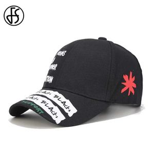 Ball Caps FS Black White Letter Print Fashion Hat For Women Summer Hip Hop Baseball Cap Men Hoge kwaliteit katoen Trucker hoeden Casquette Y240507