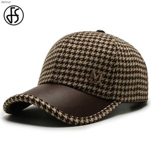 Ball Caps FS Marque British Plaid Baseball Caps for Men Women Designer Hat Brown Houndstooth Snapback Summer Luxury Casquette Hommel240413
