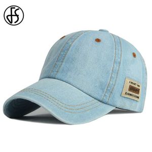 Ball Caps FS Sky Blue Denim Hat For Men Vintage Women Baseball Cap Hoogwaardige Trucker Caps Street Snapback Hip Hop Hat Bones Masculinos Y240507