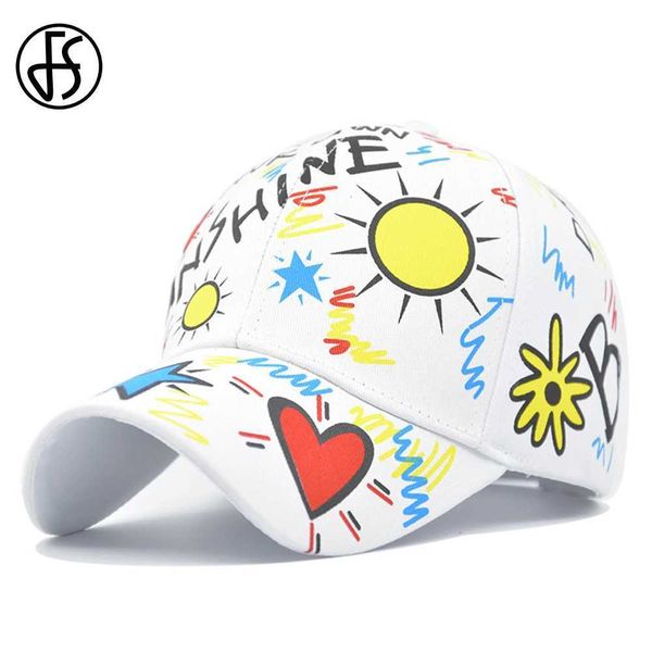 Caps à balle fs Summer Yellow White Cartoon Graffiti Graffiti Face Caps pour hommes Élégants femmes Capuche de baseball Curbe Asaves Designer Hat Gorras Hombre Y240507